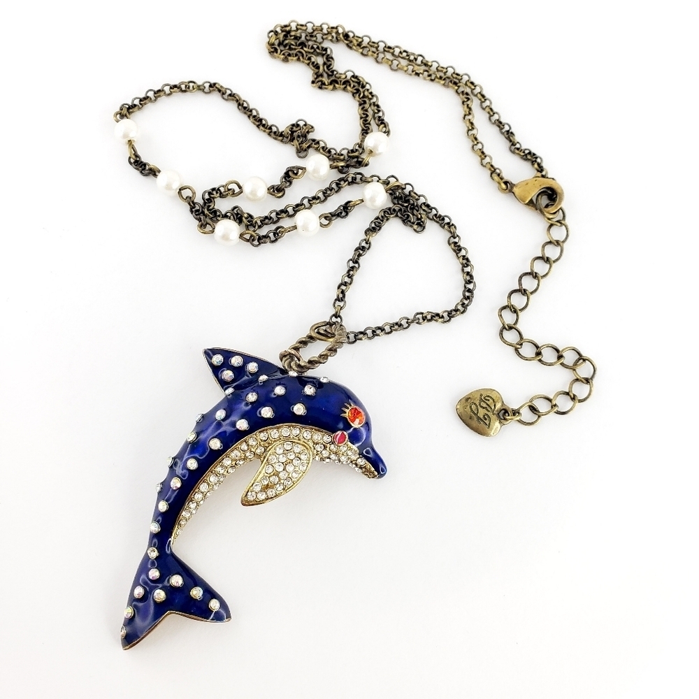 Y2K Betsey Johnson Necklace Blue Dolphin Pendant